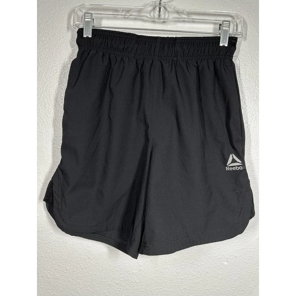 Reebok Shorts Mens Small Black Running Split Hem Reflective Zip Pocket Liner